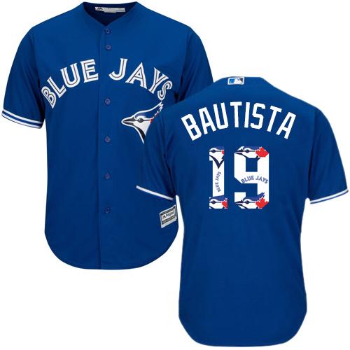 Blue Jays #19 Jose Bautista Blue Team Logo Fashion Stitched MLB Jersey - Click Image to Close